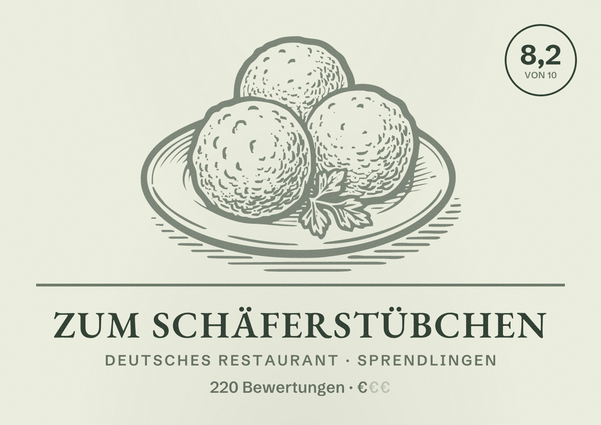 Illustriertes Poster von Zum Schäferstübchen, Deutsches Restaurant in Sprendlingen: Bewertung 8,2 von 10 aus 220 Bewertungen, Preisniveau €