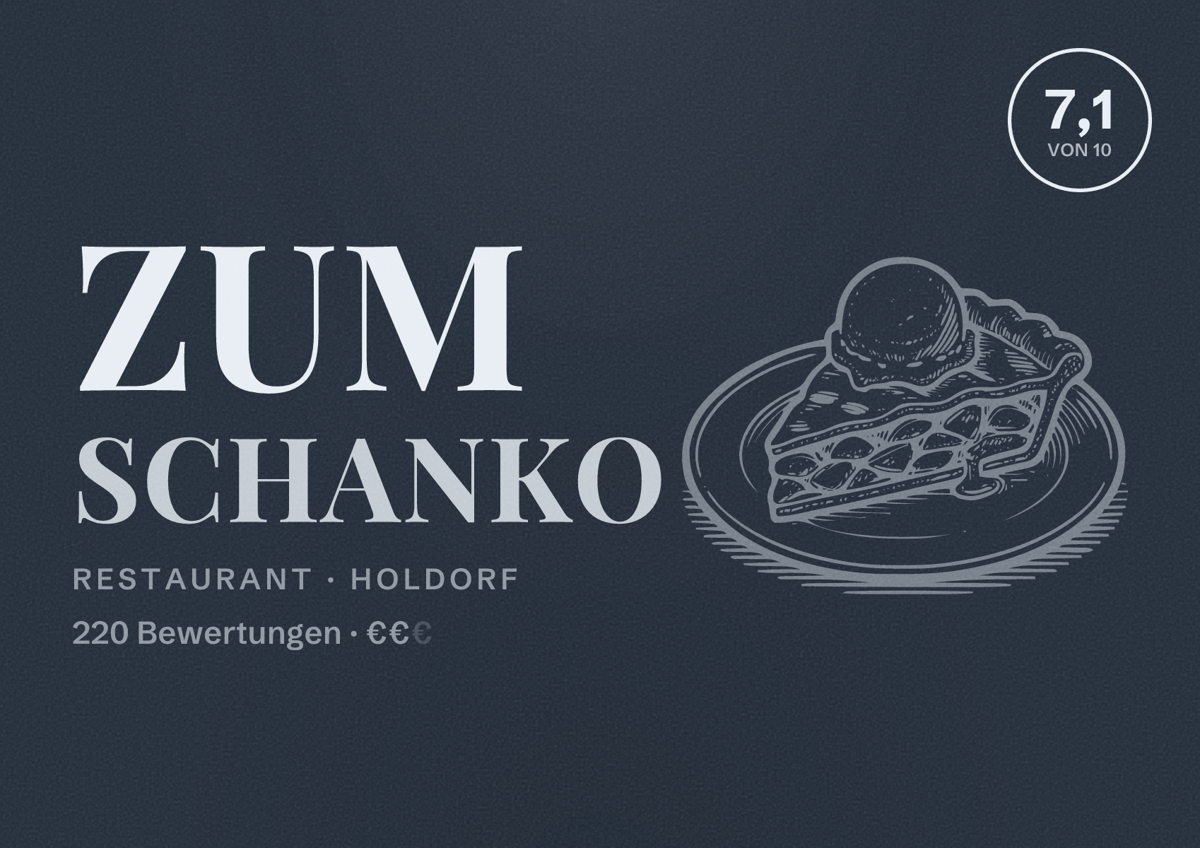 Illustriertes Poster von Zum Schanko, Restaurant in Holdorf: Bewertung 7,1 von 10 aus 220 Bewertungen, Preisniveau €€