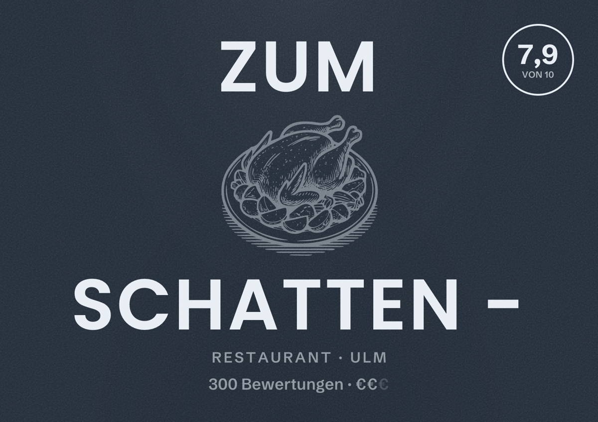 Illustriertes Poster von Zum Schatten -, Restaurant in Ulm: Bewertung 7,9 von 10 aus 300 Bewertungen, Preisniveau €€