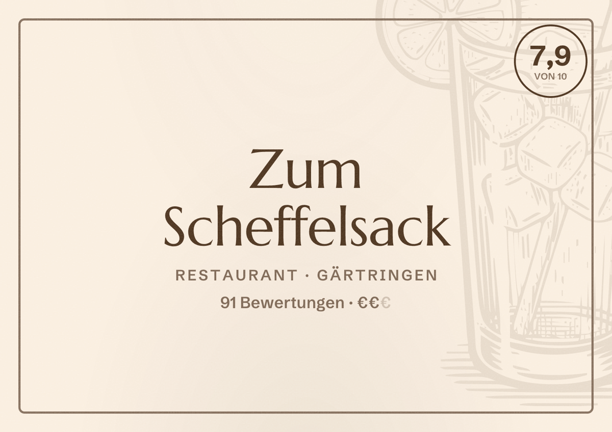 Illustriertes Poster von Zum Scheffelsack, Restaurant in Gärtringen: Bewertung 7,9 von 10 aus 91 Bewertungen, Preisniveau €€