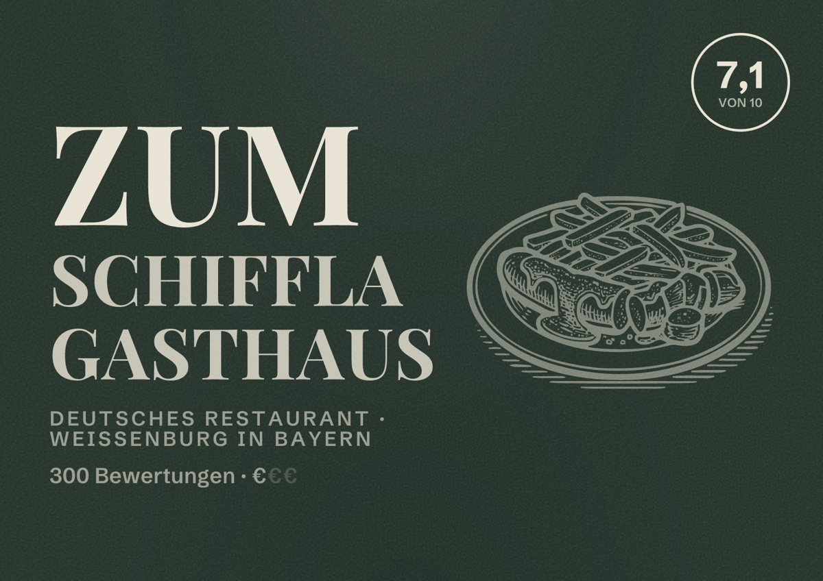 Illustriertes Poster von Zum Schiffla Gasthaus, Deutsches Restaurant in Weißenburg in Bayern: Bewertung 7,1 von 10 aus 300 Bewertungen, Preisniveau €