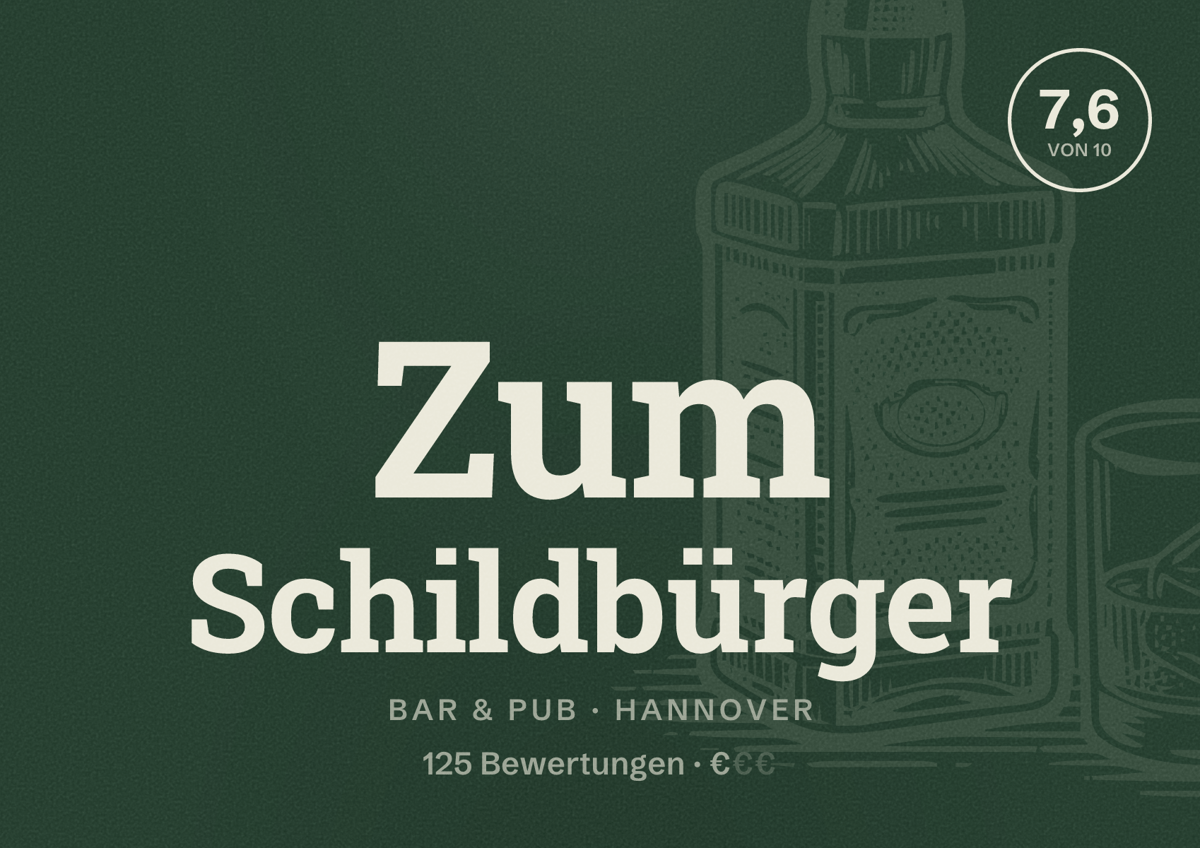 Illustriertes Poster von Zum Schildbürger, Bar & Pub in Hannover: Bewertung 7,6 von 10 aus 125 Bewertungen, Preisniveau €