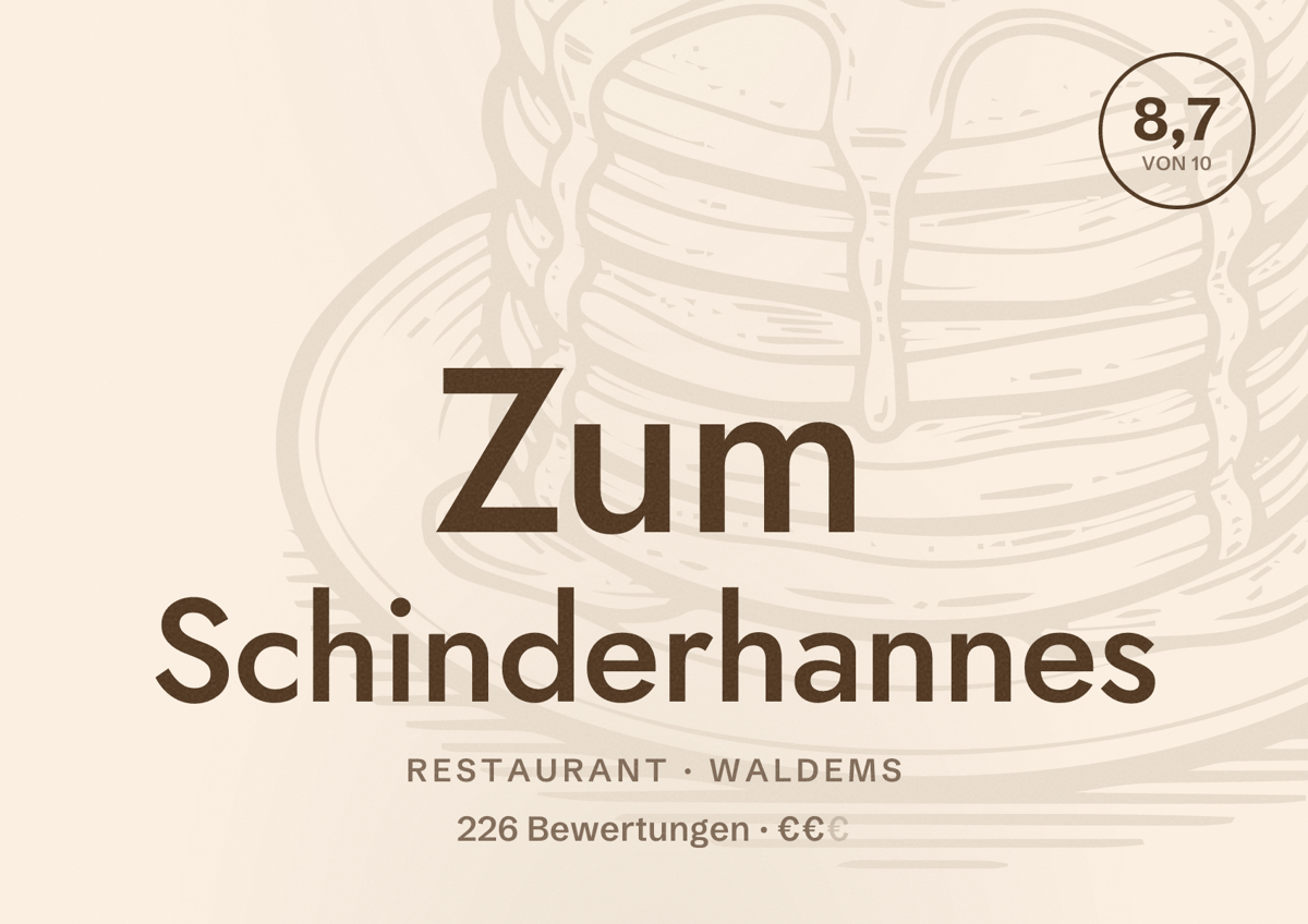 Illustriertes Poster von Zum Schinderhannes, Restaurant in Waldems: Bewertung 8,7 von 10 aus 226 Bewertungen, Preisniveau €€