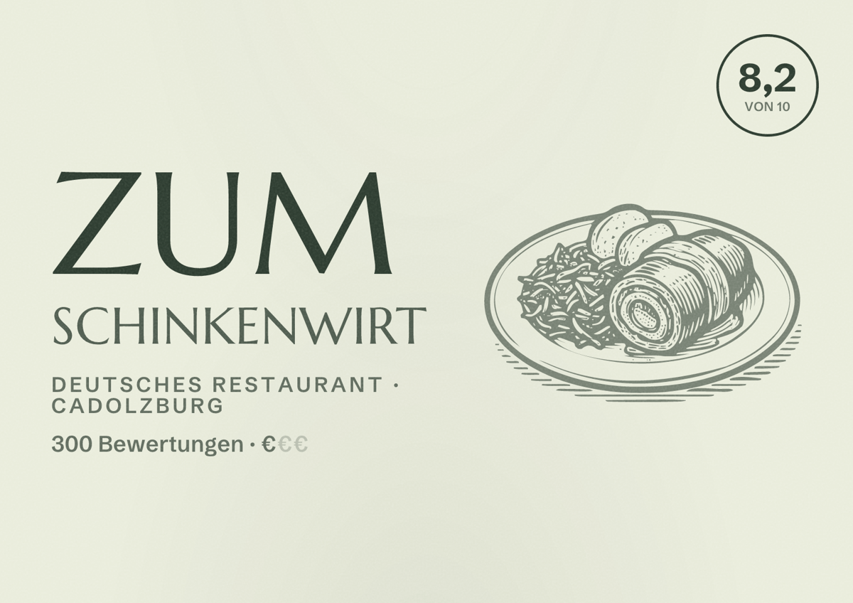 Illustriertes Poster von Zum Schinkenwirt, Deutsches Restaurant in Cadolzburg: Bewertung 8,2 von 10 aus 300 Bewertungen, Preisniveau €