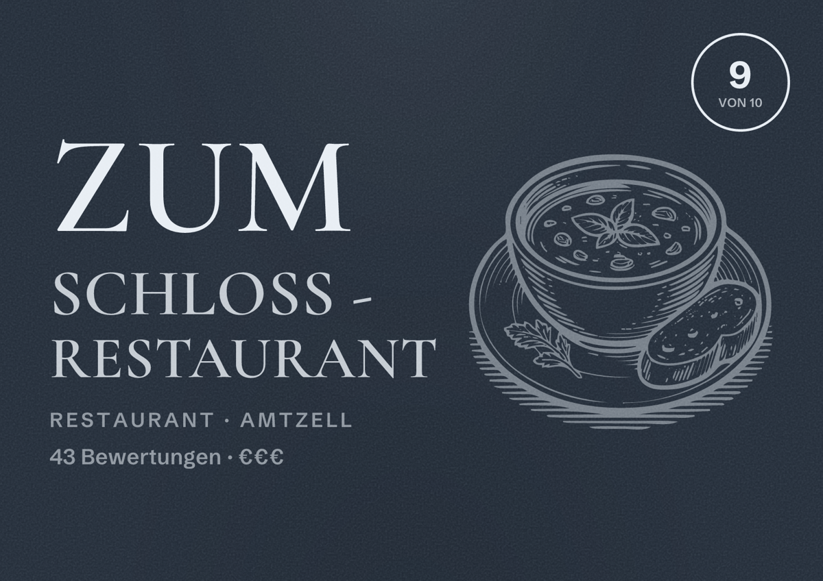 Illustriertes Poster von ZUM SCHLOSS - Restaurant, Restaurant in Amtzell: Bewertung 9 von 10 aus 43 Bewertungen, Preisniveau €€€