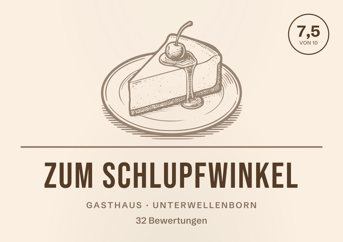 Illustriertes Poster von Zum Schlupfwinkel, Gasthaus in Unterwellenborn: Bewertung 7,5 von 10 aus 32 Bewertungen