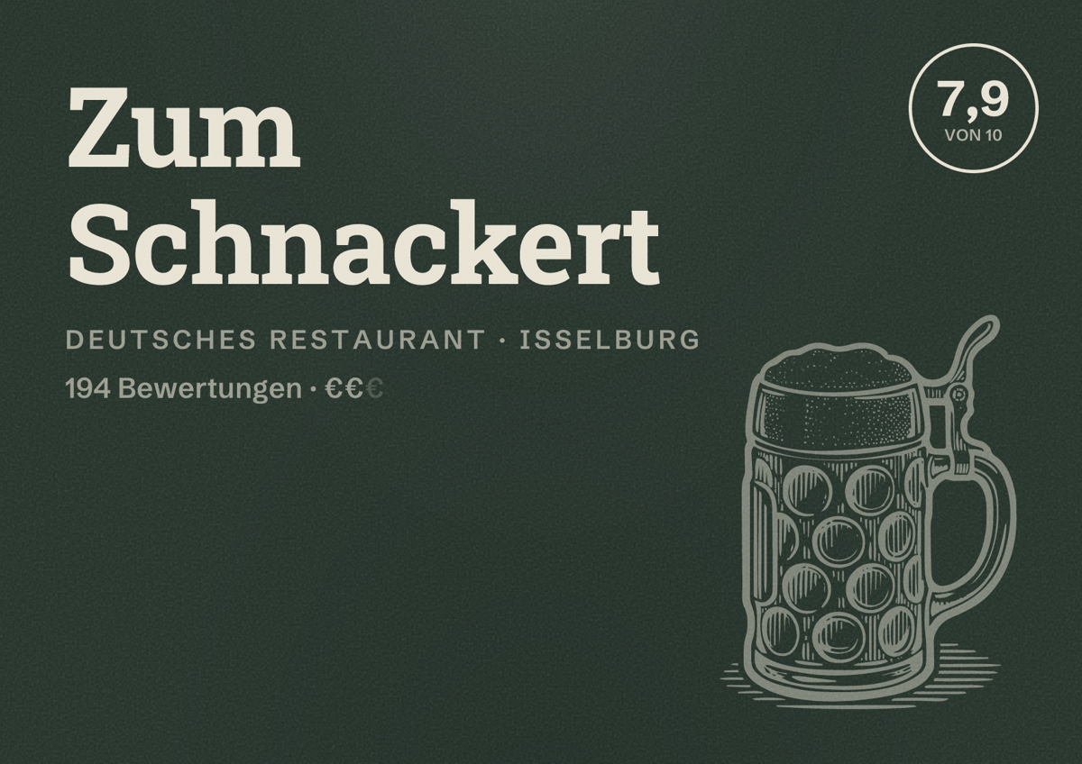 Illustriertes Poster von Zum Schnackert, Deutsches Restaurant in Isselburg: Bewertung 7,9 von 10 aus 194 Bewertungen, Preisniveau €€