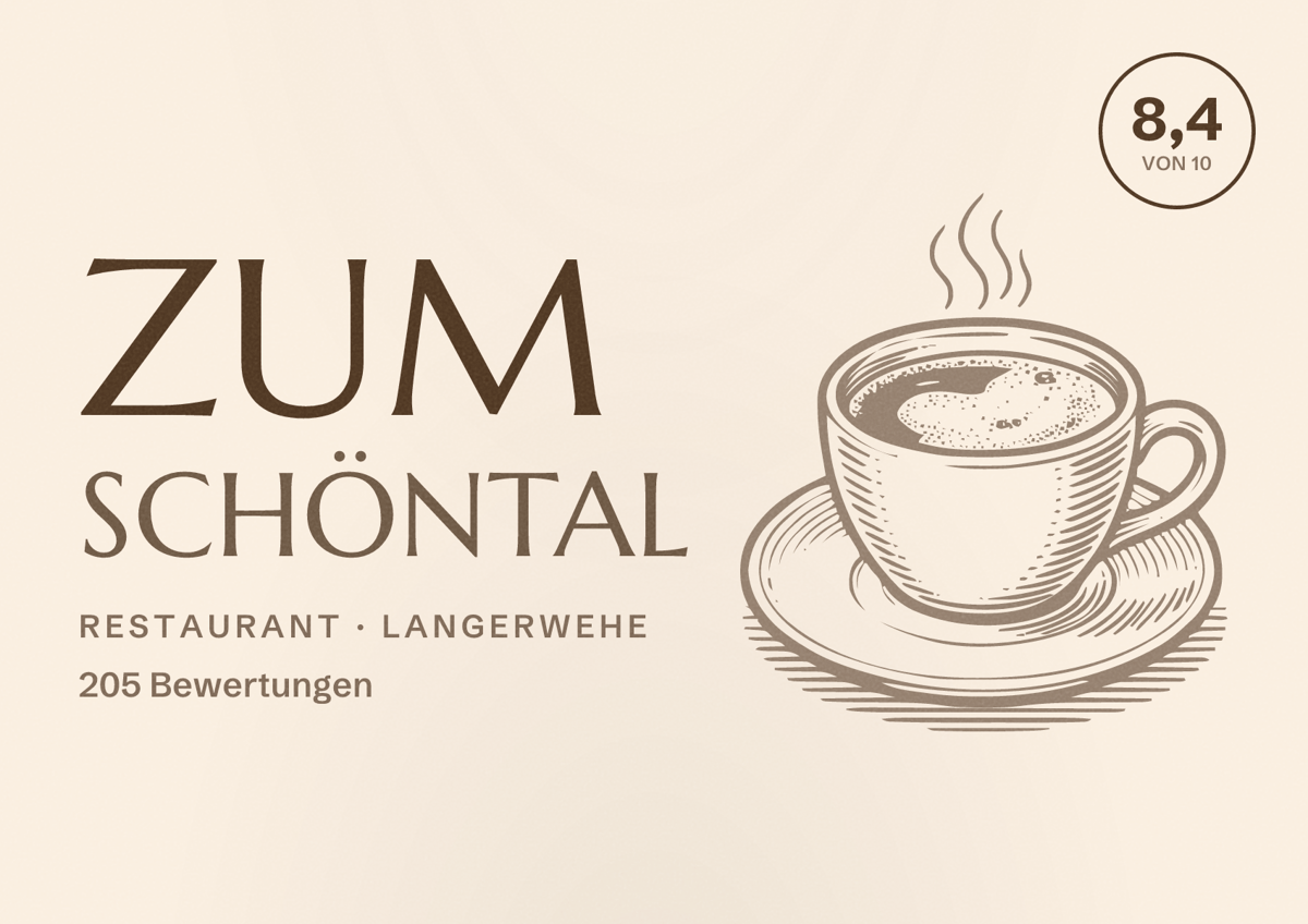 Illustriertes Poster von Zum Schöntal, Restaurant in Langerwehe: Bewertung 8,4 von 10 aus 205 Bewertungen