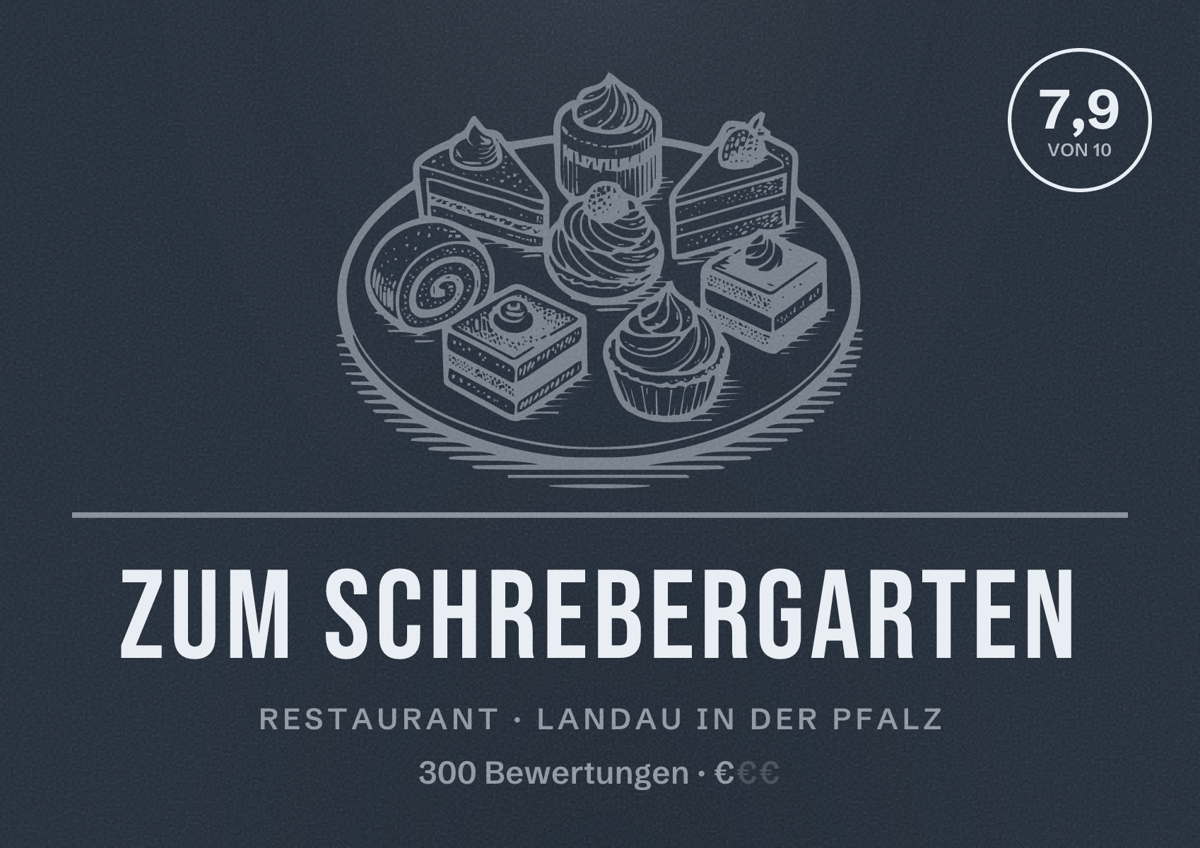 Illustriertes Poster von Zum Schrebergarten, Restaurant in Landau in der Pfalz: Bewertung 7,9 von 10 aus 300 Bewertungen, Preisniveau €