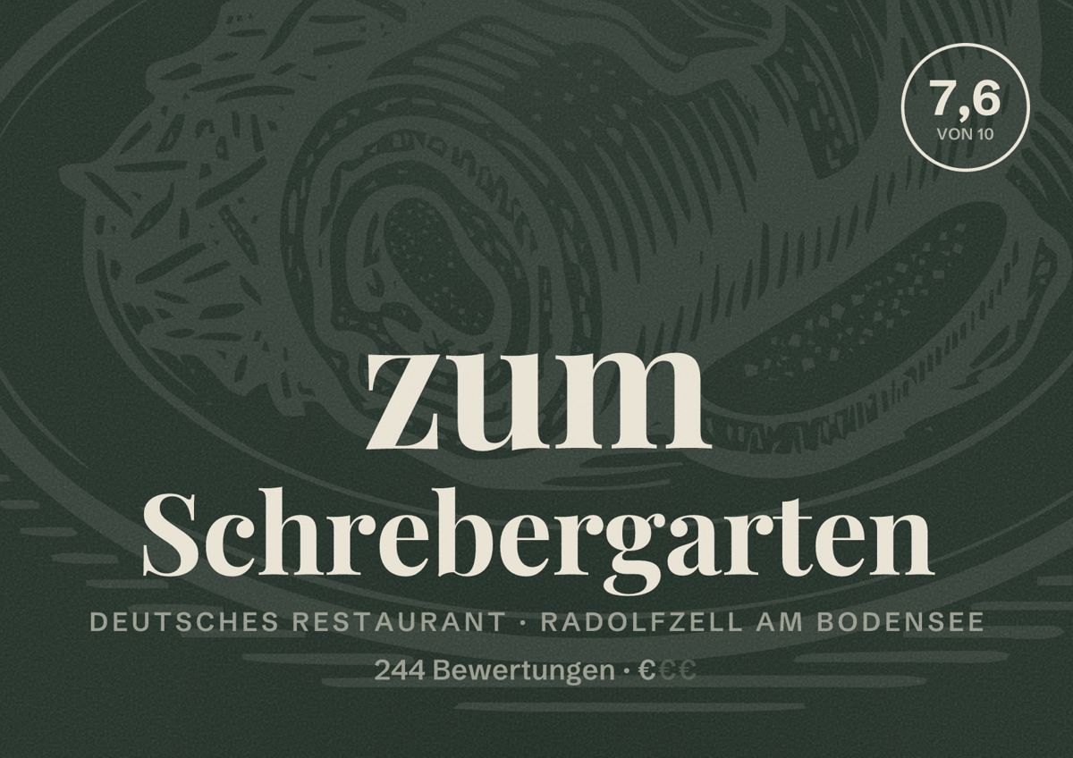 Illustriertes Poster von zum Schrebergarten, Deutsches Restaurant in Radolfzell am Bodensee: Bewertung 7,6 von 10 aus 244 Bewertungen, Preisniveau €