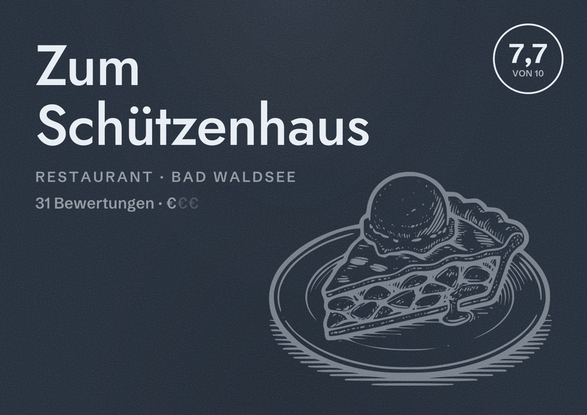 Illustriertes Poster von Zum Schützenhaus, Restaurant in Bad Waldsee: Bewertung 7,7 von 10 aus 31 Bewertungen, Preisniveau €