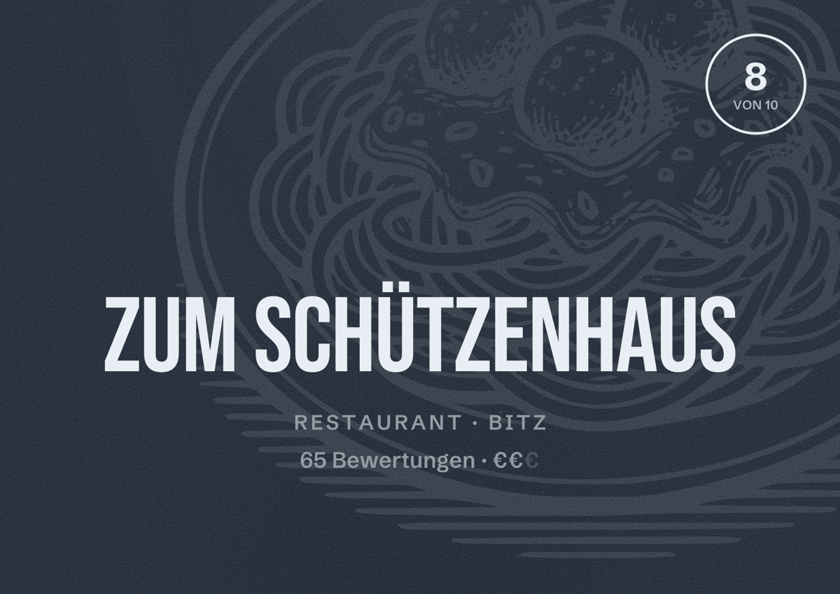 Illustriertes Poster von Zum Schützenhaus, Restaurant in Bitz: Bewertung 8 von 10 aus 65 Bewertungen, Preisniveau €€