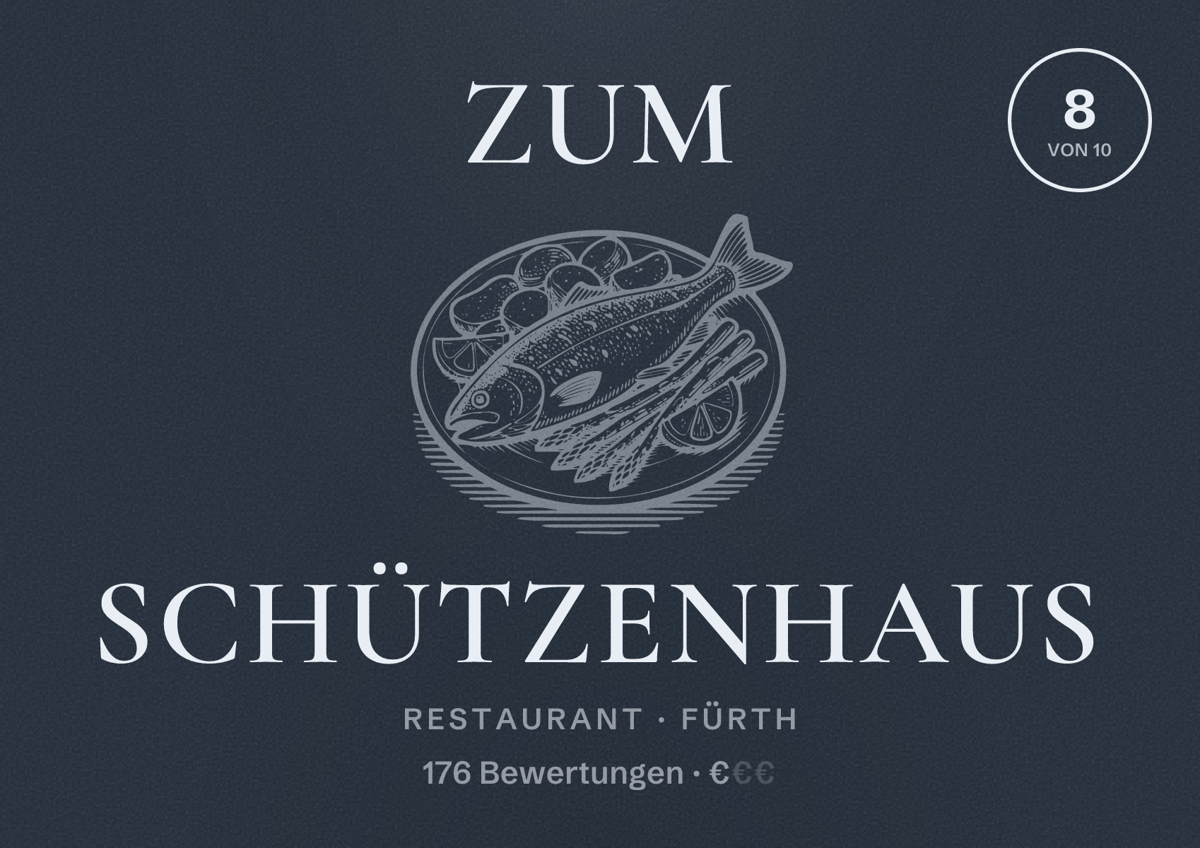 Illustriertes Poster von Zum Schützenhaus, Restaurant in Fürth: Bewertung 8 von 10 aus 176 Bewertungen, Preisniveau €