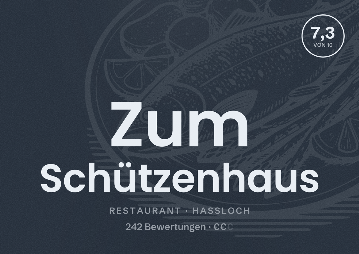 Illustriertes Poster von Zum Schützenhaus, Restaurant in Haßloch: Bewertung 7,3 von 10 aus 242 Bewertungen, Preisniveau €€