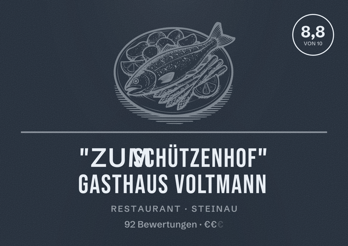 Illustriertes Poster von ″Zum Schützenhof″ Gasthaus Voltmann, Restaurant in Steinau: Bewertung 8,8 von 10 aus 92 Bewertungen, Preisniveau €€