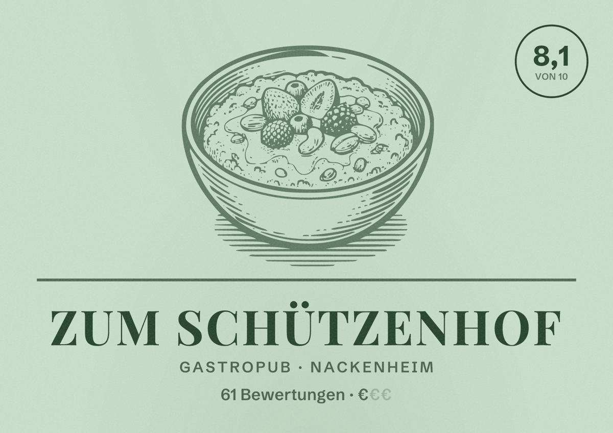 Illustriertes Poster von Zum Schützenhof, Gastropub in Nackenheim: Bewertung 8,1 von 10 aus 61 Bewertungen, Preisniveau €