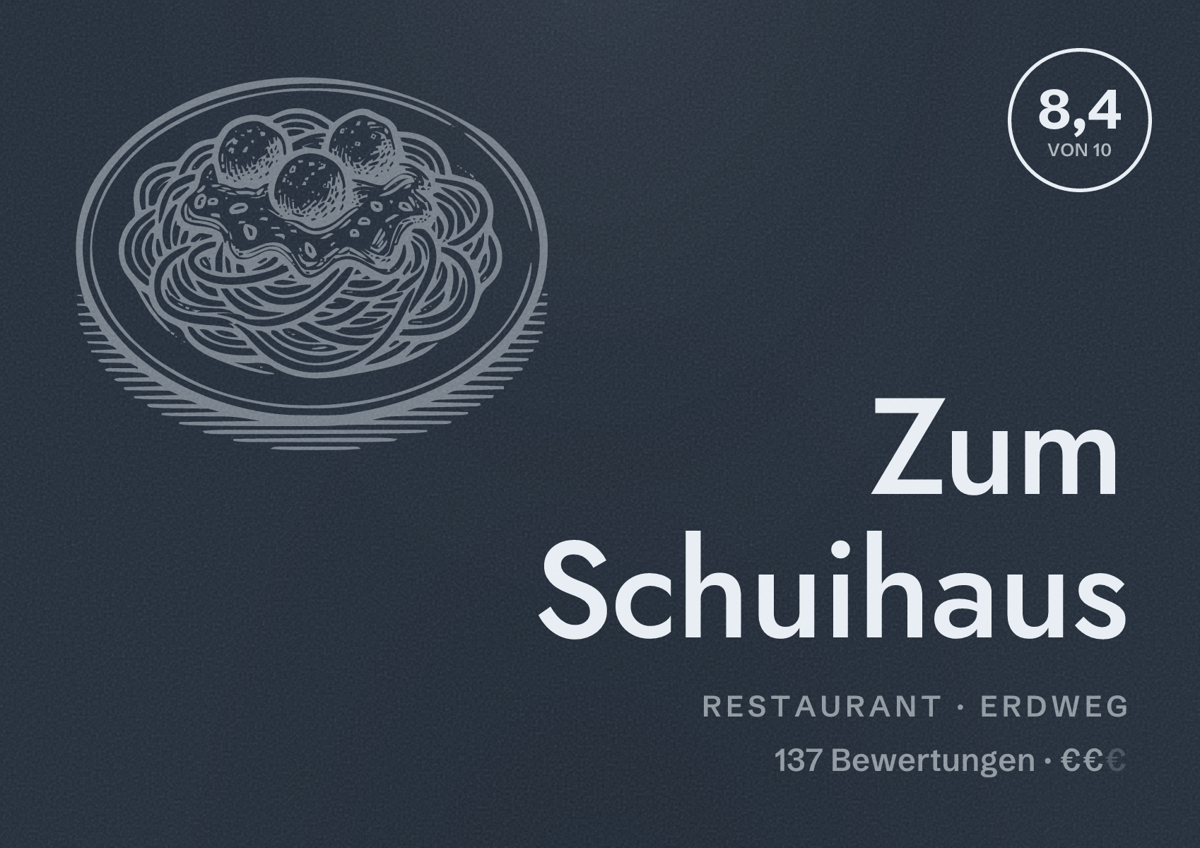 Illustriertes Poster von Zum Schuihaus, Restaurant in Erdweg: Bewertung 8,4 von 10 aus 137 Bewertungen, Preisniveau €€