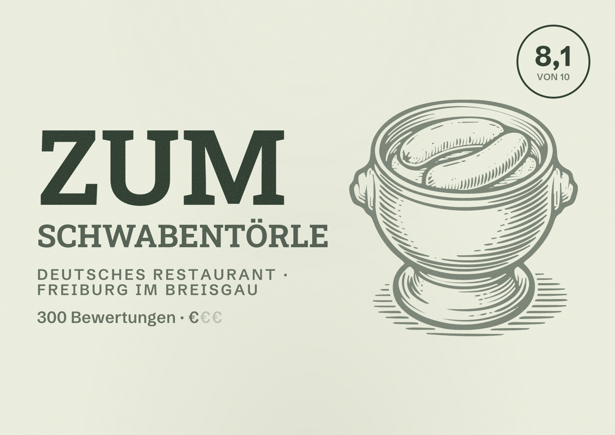 Illustriertes Poster von Zum Schwabentörle, Deutsches Restaurant in Freiburg im Breisgau: Bewertung 8,1 von 10 aus 300 Bewertungen, Preisniveau €