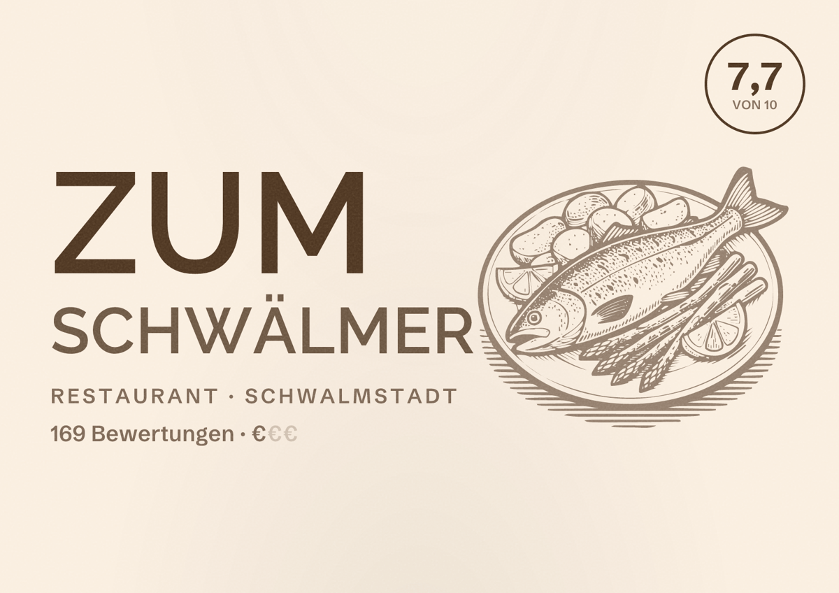 Illustriertes Poster von Zum Schwälmer, Restaurant in Schwalmstadt: Bewertung 7,7 von 10 aus 169 Bewertungen, Preisniveau €