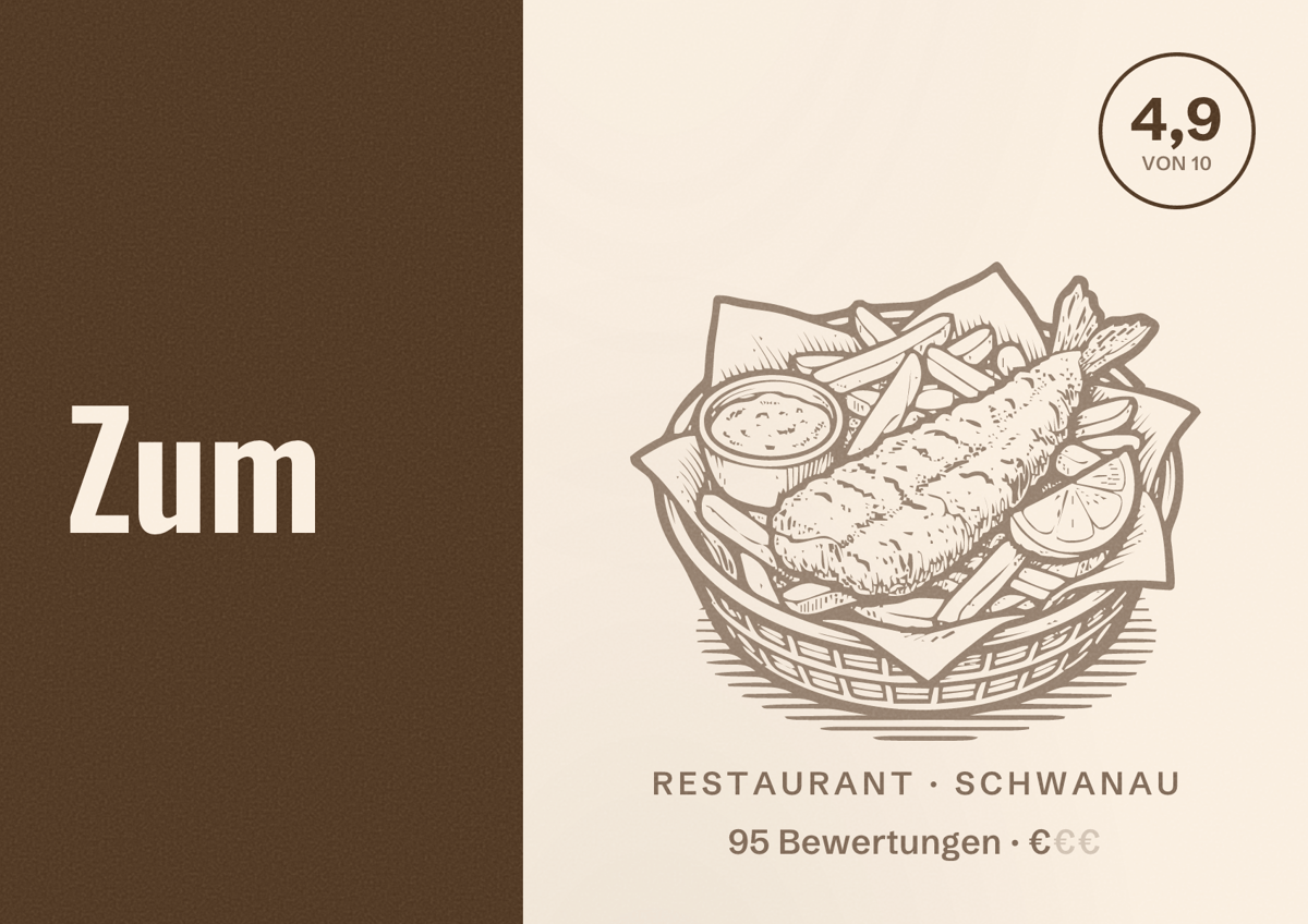 Illustriertes Poster von Zum, Restaurant in Schwanau: Bewertung 4,9 von 10 aus 95 Bewertungen, Preisniveau €