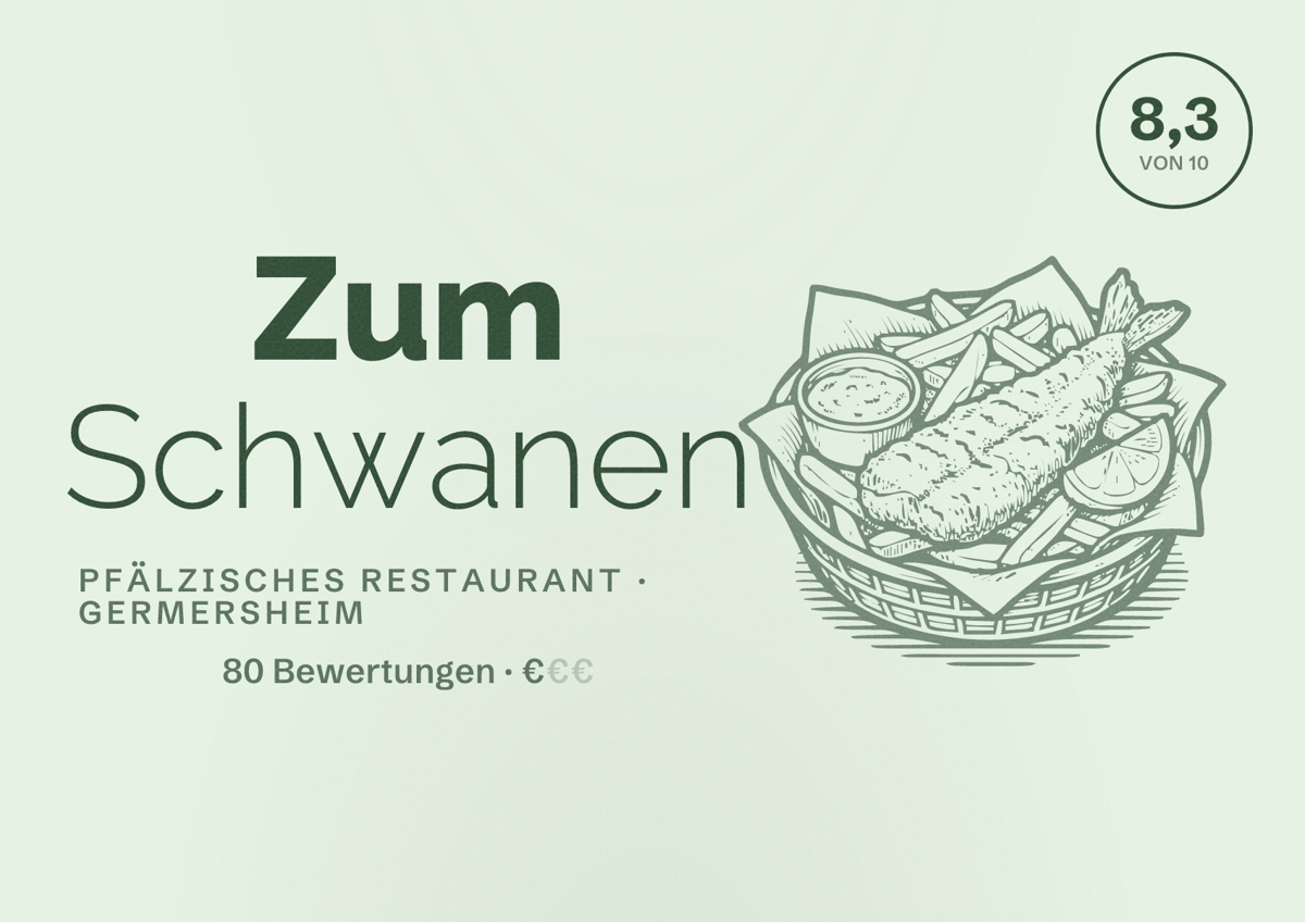 Illustriertes Poster von Zum Schwanen, Pfälzisches Restaurant in Germersheim: Bewertung 8,3 von 10 aus 80 Bewertungen, Preisniveau €