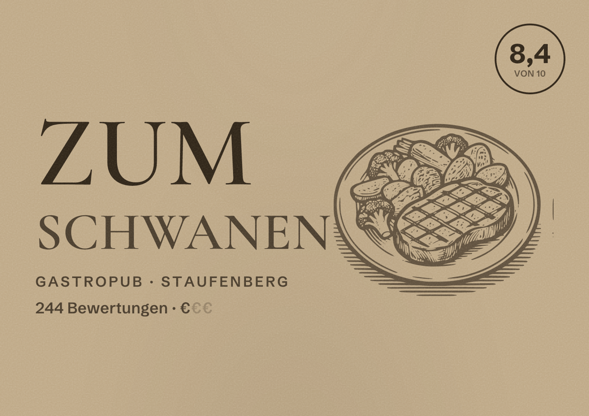 Illustriertes Poster von Zum Schwanen, Gastropub in Staufenberg: Bewertung 8,4 von 10 aus 244 Bewertungen, Preisniveau €
