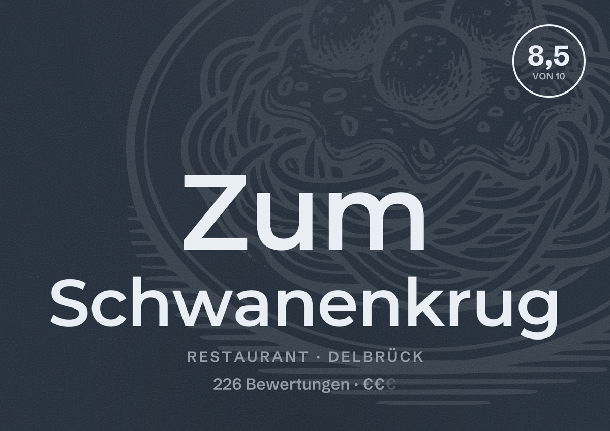 Illustriertes Poster von Zum Schwanenkrug, Restaurant in Delbrück: Bewertung 8,5 von 10 aus 226 Bewertungen, Preisniveau €€