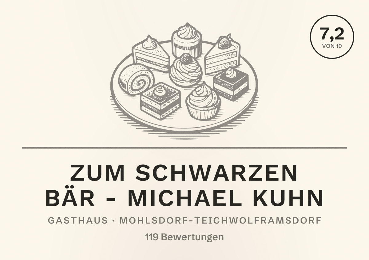 Illustriertes Poster von Zum Schwarzen Bär - Michael Kuhn, Gasthaus in Mohlsdorf-Teichwolframsdorf: Bewertung 7,2 von 10 aus 119 Bewertungen
