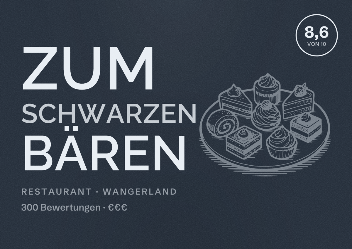 Illustriertes Poster von Zum Schwarzen Bären, Restaurant in Wangerland: Bewertung 8,6 von 10 aus 300 Bewertungen, Preisniveau €€€