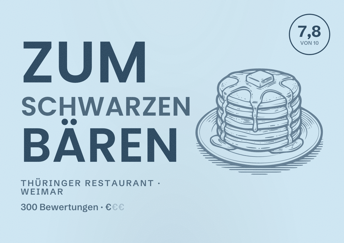 Illustriertes Poster von Zum Schwarzen Bären, Thüringer Restaurant in Weimar: Bewertung 7,8 von 10 aus 300 Bewertungen, Preisniveau €