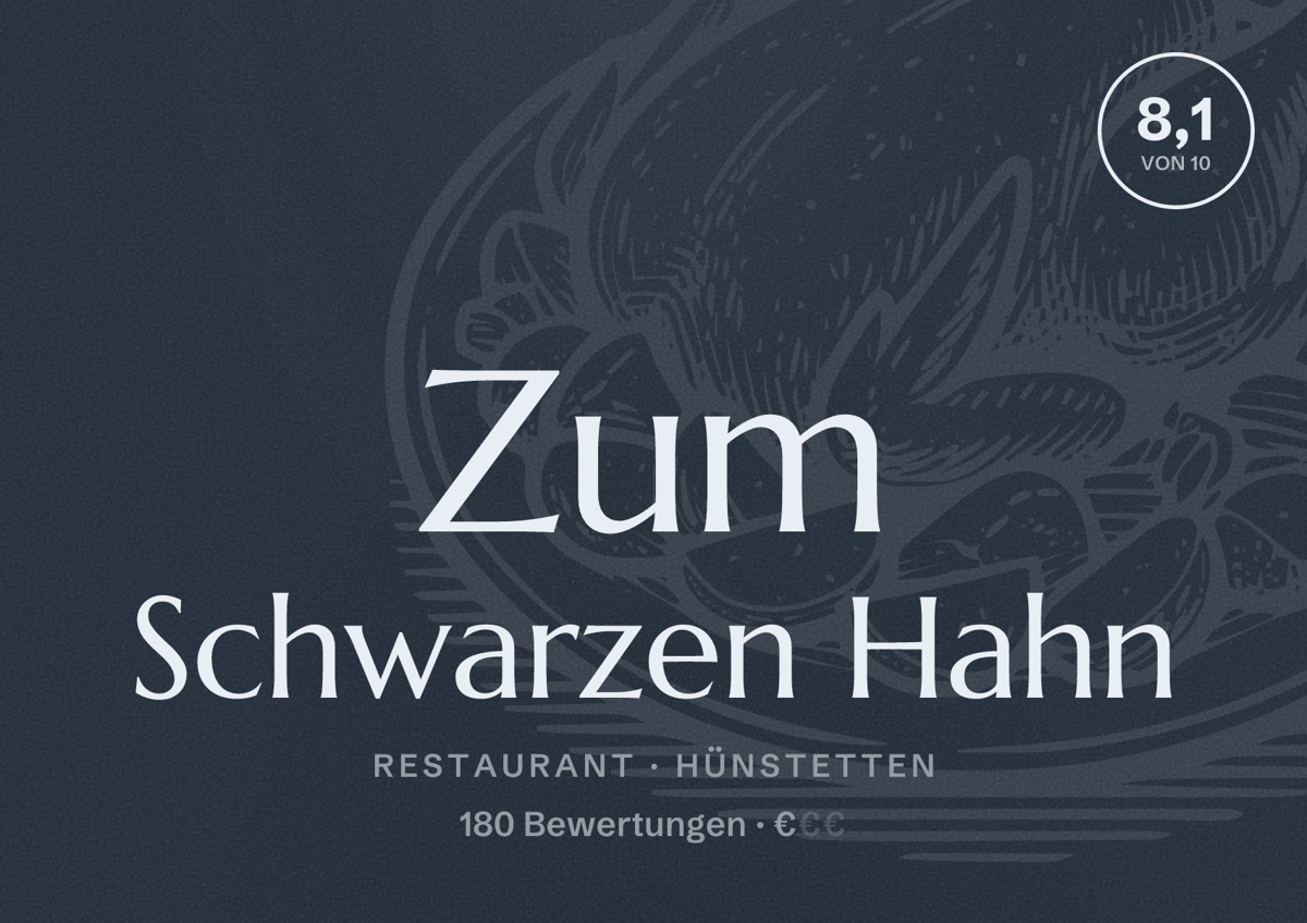 Illustriertes Poster von Zum Schwarzen Hahn, Restaurant in Hünstetten: Bewertung 8,1 von 10 aus 180 Bewertungen, Preisniveau €