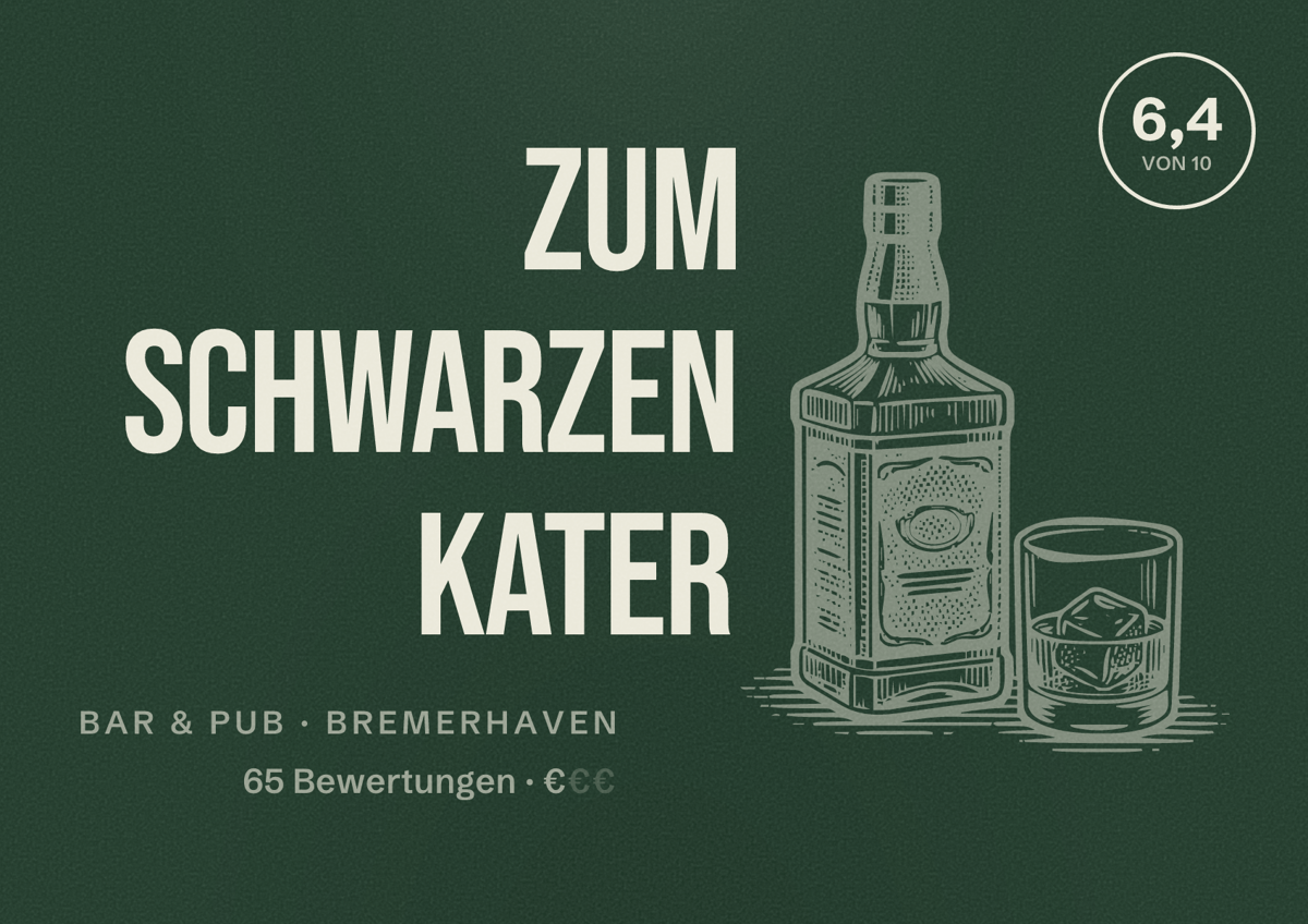 Illustriertes Poster von Zum Schwarzen Kater, Bar & Pub in Bremerhaven: Bewertung 6,4 von 10 aus 65 Bewertungen, Preisniveau €