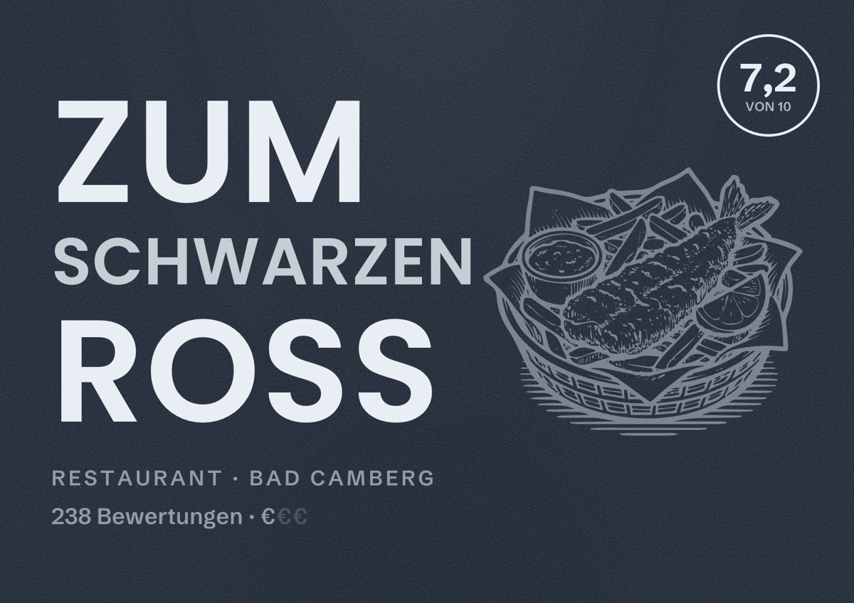 Illustriertes Poster von Zum Schwarzen Ross, Restaurant in Bad Camberg: Bewertung 7,2 von 10 aus 238 Bewertungen, Preisniveau €