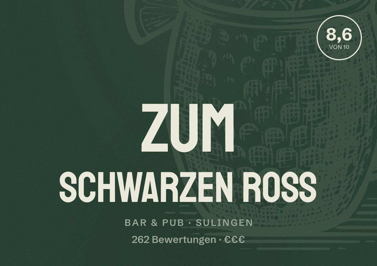 Illustriertes Poster von Zum Schwarzen Ross, Bar & Pub in Sulingen: Bewertung 8,6 von 10 aus 262 Bewertungen, Preisniveau €€€