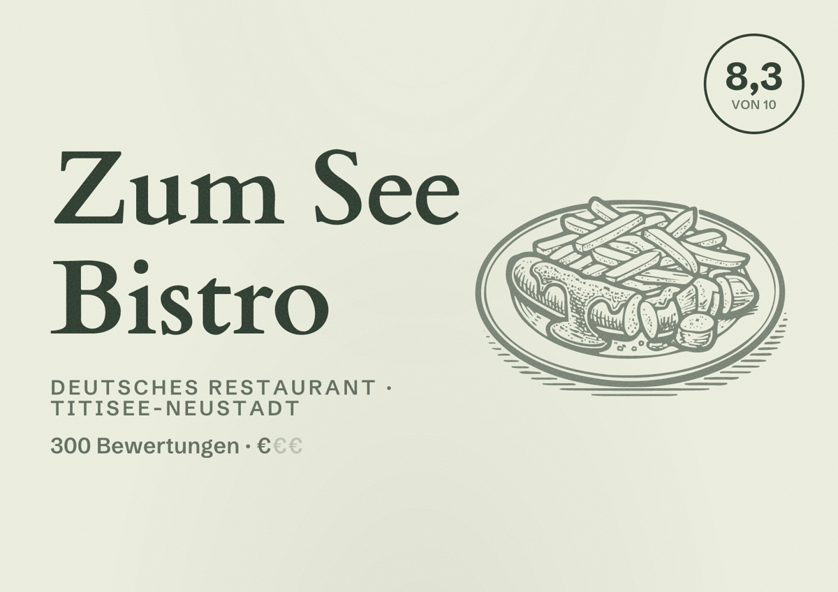 Illustriertes Poster von Zum See Bistro, Deutsches Restaurant in Titisee-Neustadt: Bewertung 8,3 von 10 aus 300 Bewertungen, Preisniveau €