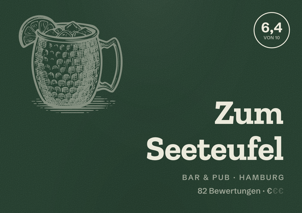 Illustriertes Poster von Zum Seeteufel, Bar & Pub in Hamburg: Bewertung 6,4 von 10 aus 82 Bewertungen, Preisniveau €