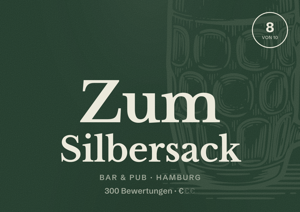 Illustriertes Poster von Zum Silbersack, Bar & Pub in Hamburg: Bewertung 8 von 10 aus 300 Bewertungen, Preisniveau €