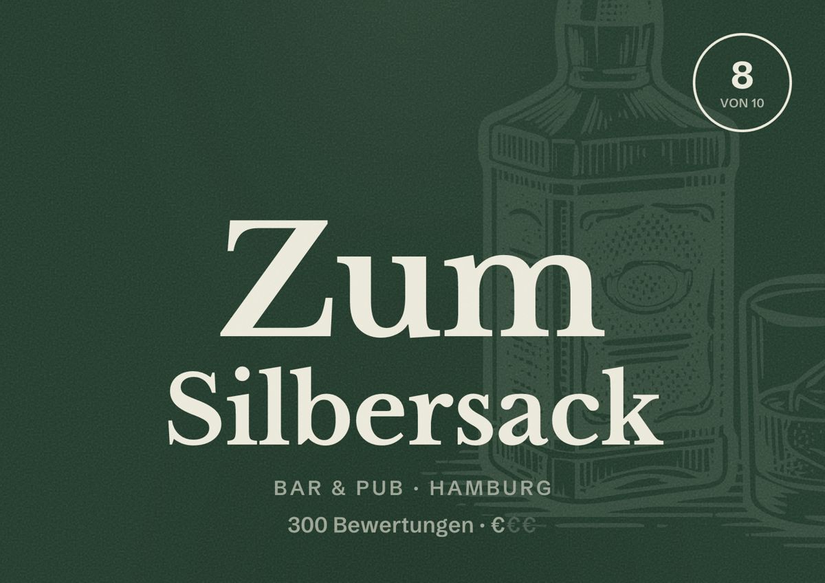 Illustriertes Poster von Zum Silbersack, Bar & Pub in Hamburg: Bewertung 8,0 von 10 aus 300 Bewertungen, Preisniveau €