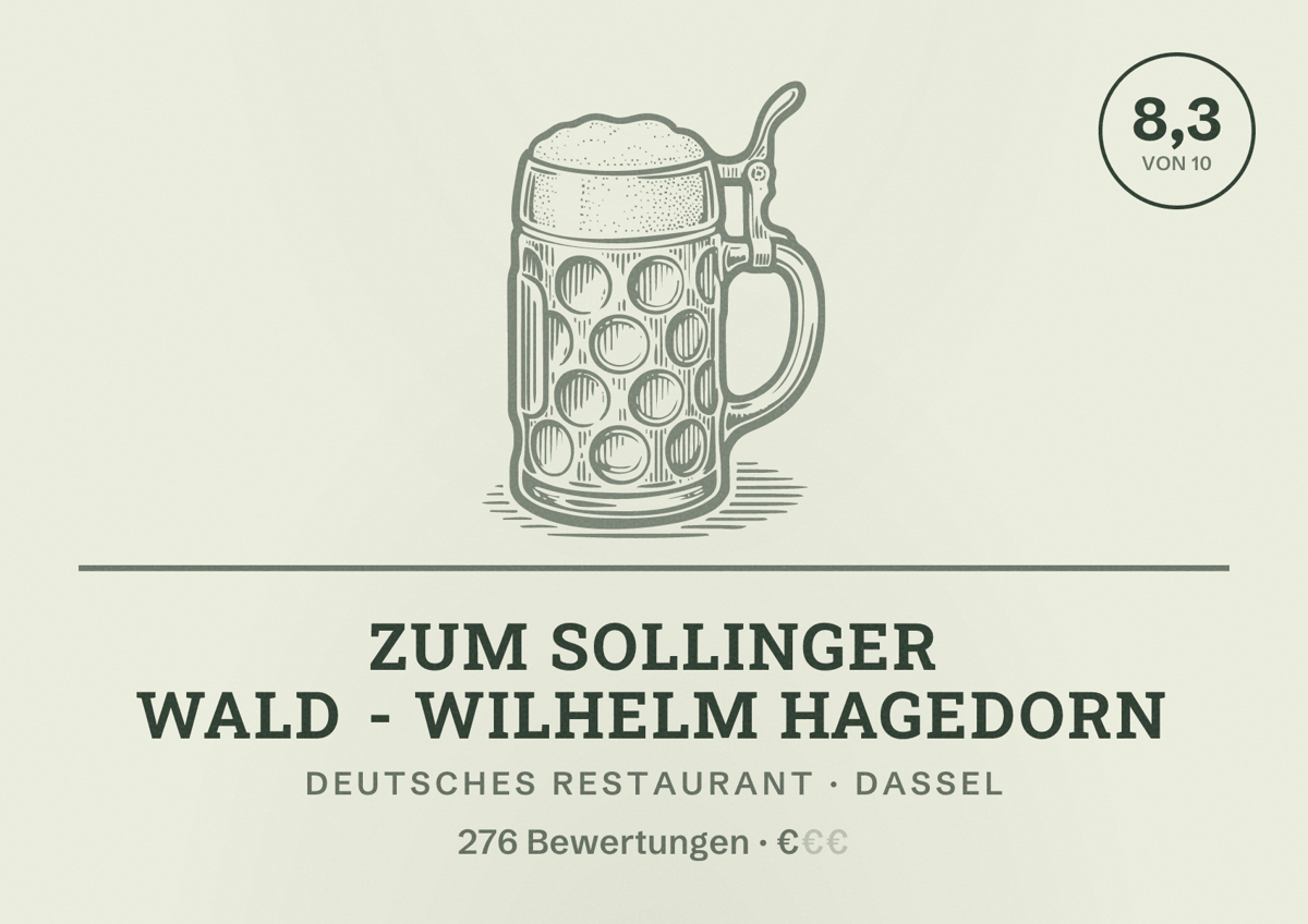 Illustriertes Poster von Zum Sollinger Wald - Wilhelm Hagedorn, Deutsches Restaurant in Dassel: Bewertung 8,3 von 10 aus 276 Bewertungen, Preisniveau €