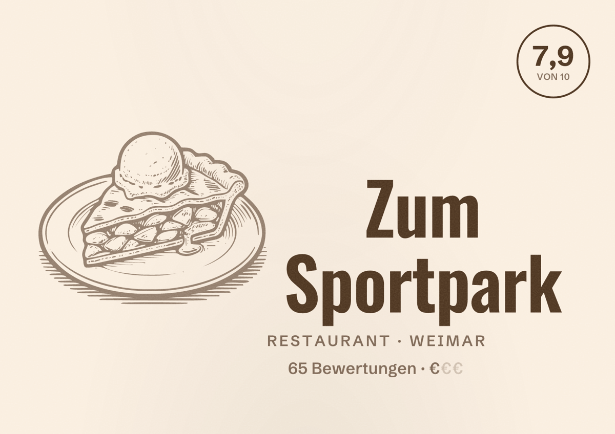 Illustriertes Poster von Zum Sportpark, Restaurant in Weimar: Bewertung 7,9 von 10 aus 65 Bewertungen, Preisniveau €