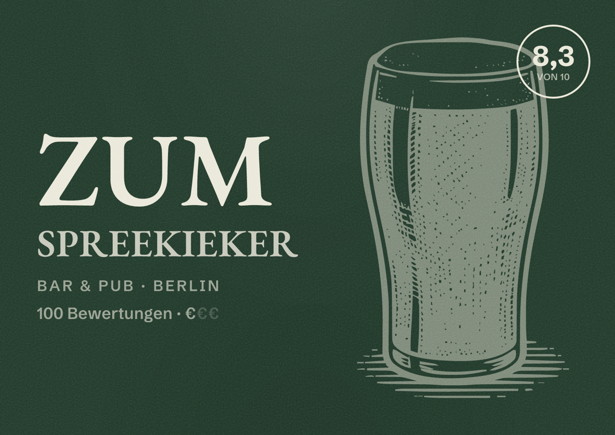 Illustriertes Poster von Zum Spreekieker, Bar & Pub in Berlin: Bewertung 8,3 von 10 aus 100 Bewertungen, Preisniveau €