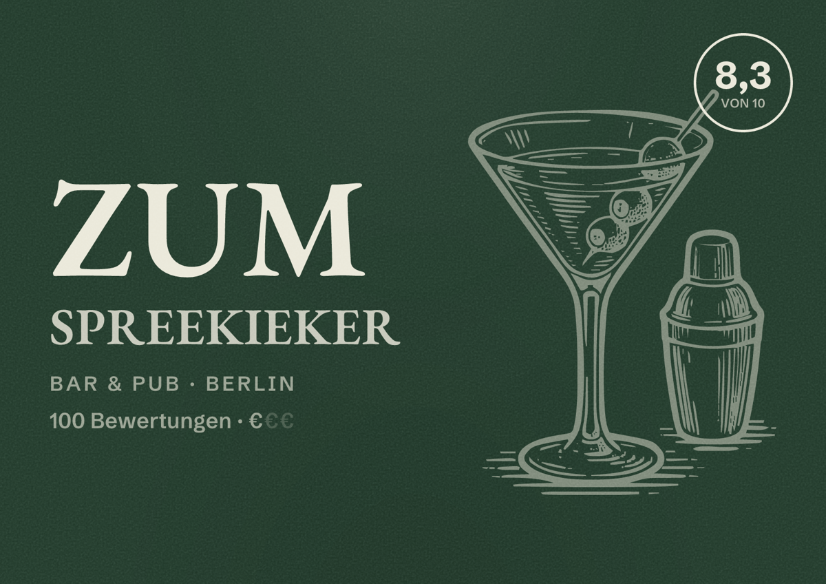 Illustriertes Poster von Zum Spreekieker, Bar & Pub in Berlin: Bewertung 8,3 von 10 aus 100 Bewertungen, Preisniveau €