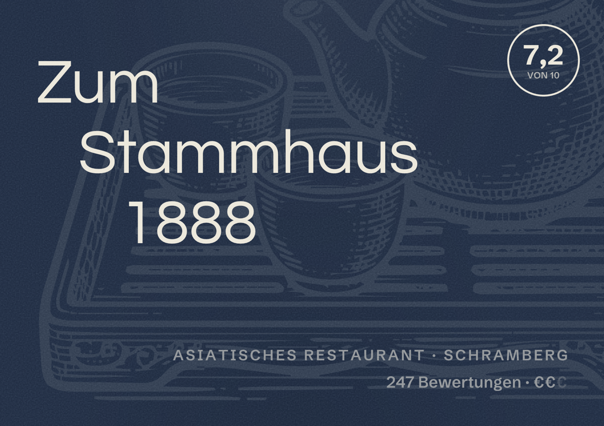 Illustriertes Poster von Zum Stammhaus 1888, Asiatisches Restaurant in Schramberg: Bewertung 7,2 von 10 aus 247 Bewertungen, Preisniveau €€