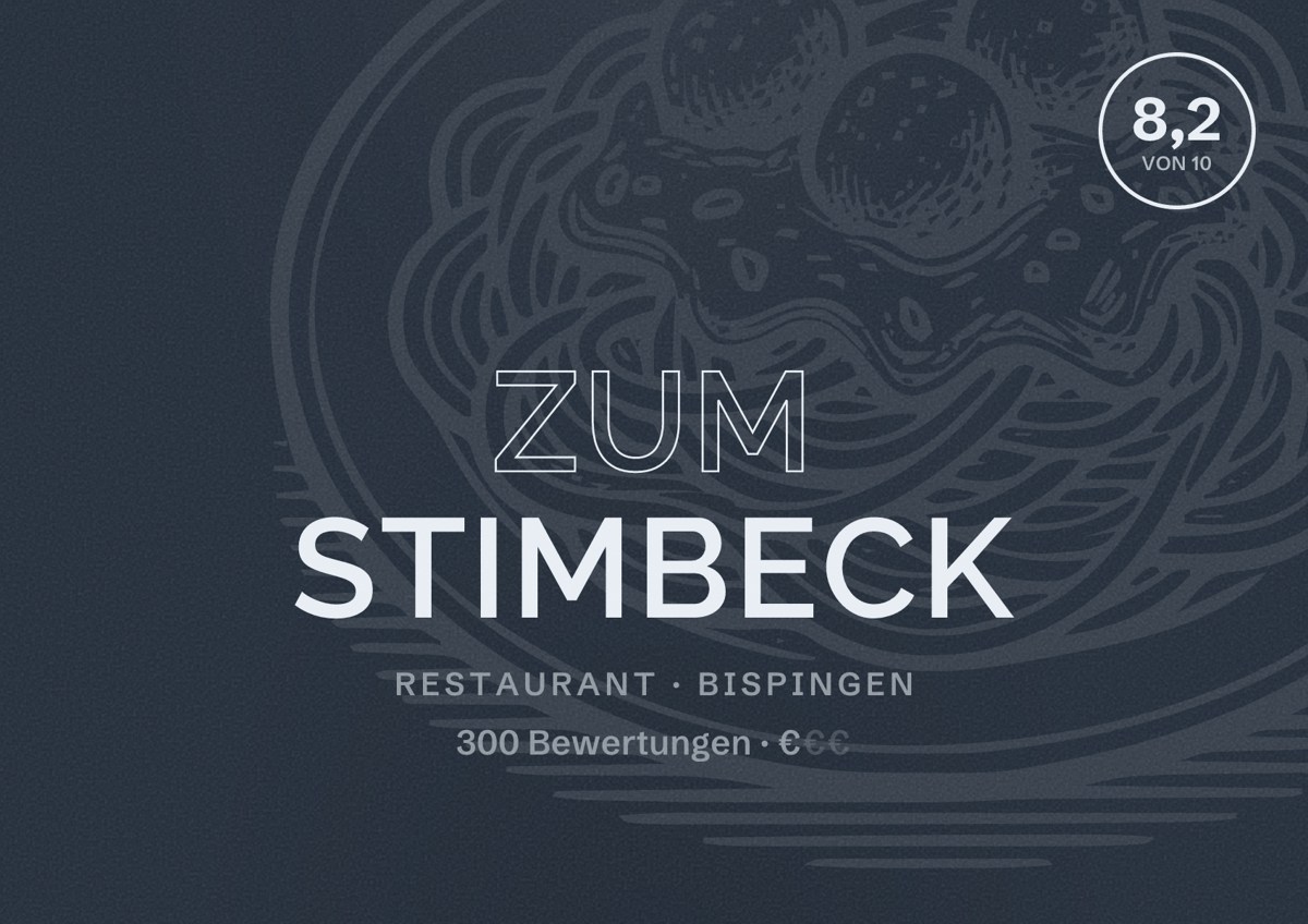 Illustriertes Poster von Zum Stimbeck, Restaurant in Bispingen: Bewertung 8,2 von 10 aus 300 Bewertungen, Preisniveau €