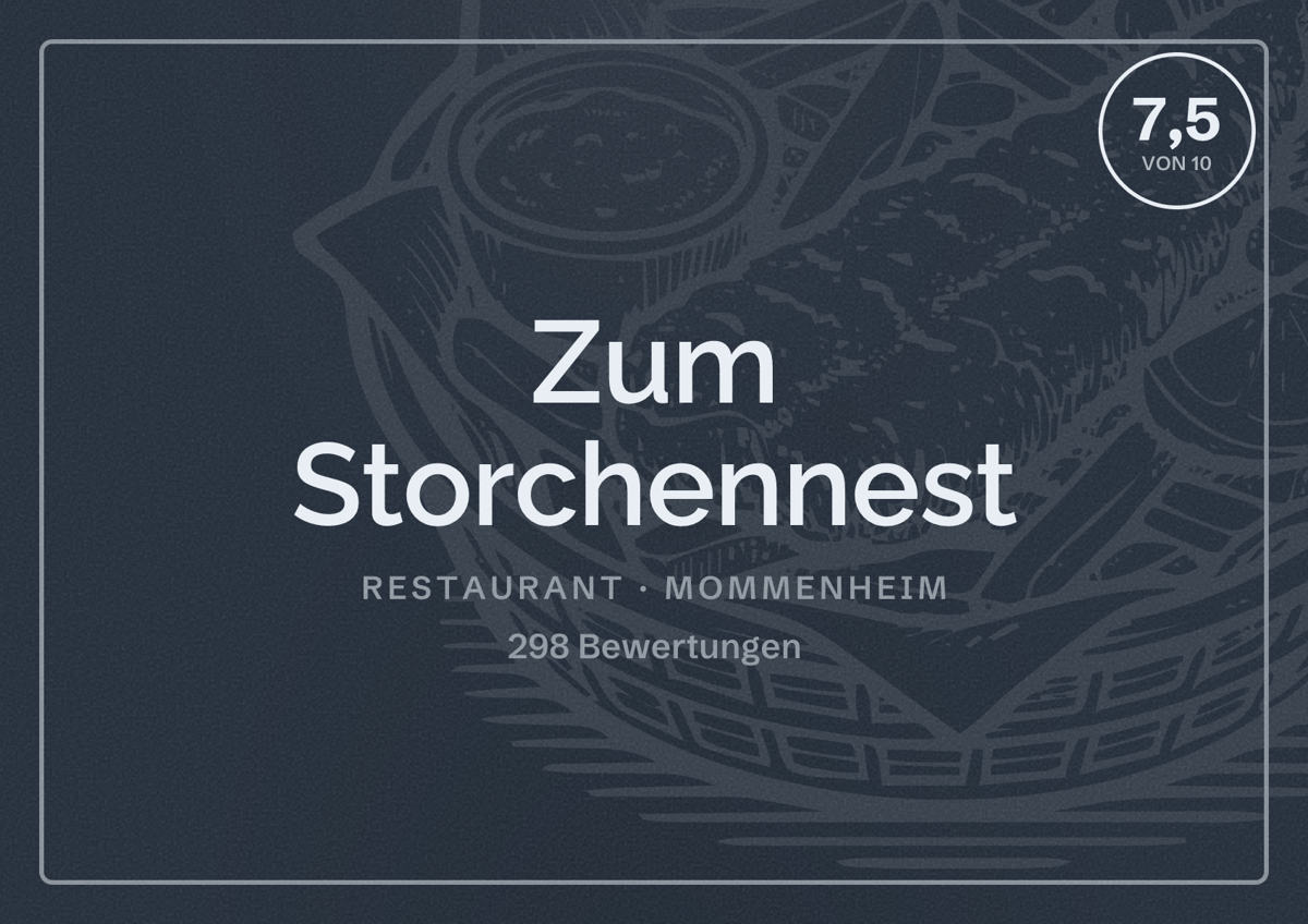 Illustriertes Poster von Zum Storchennest, Restaurant in Mommenheim: Bewertung 7,5 von 10 aus 298 Bewertungen