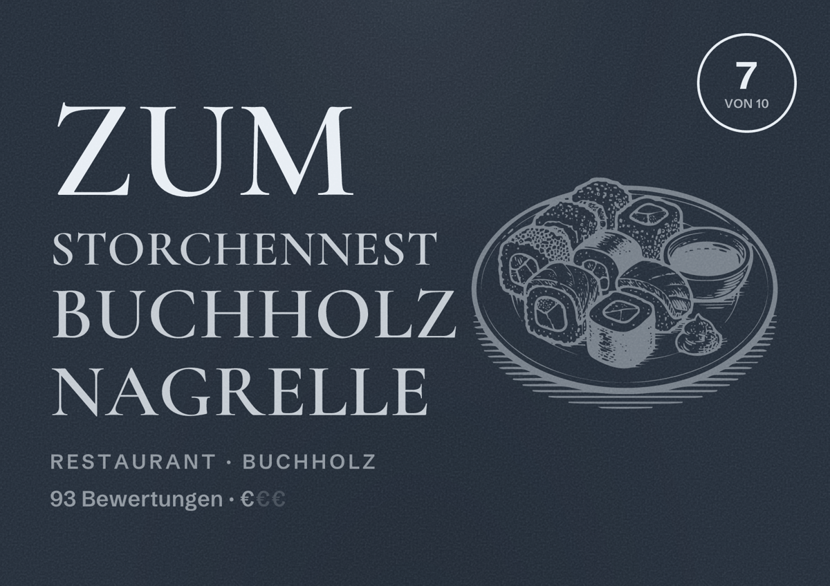 Illustriertes Poster von Zum Storchennest Buchholz Nagrelle, Restaurant in Buchholz: Bewertung 7 von 10 aus 93 Bewertungen, Preisniveau €