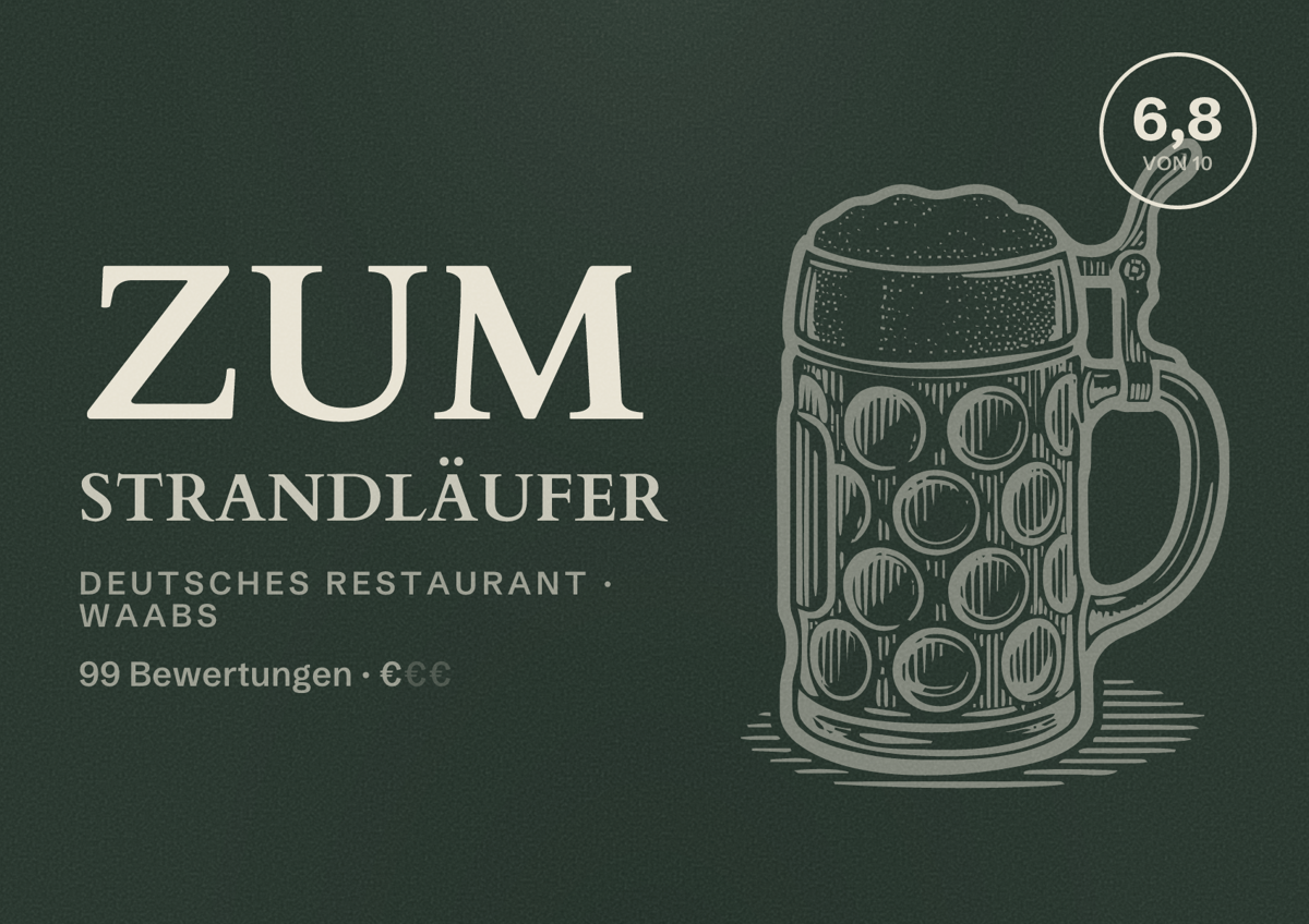 Illustriertes Poster von Zum Strandläufer, Deutsches Restaurant in Waabs: Bewertung 6,8 von 10 aus 99 Bewertungen, Preisniveau €