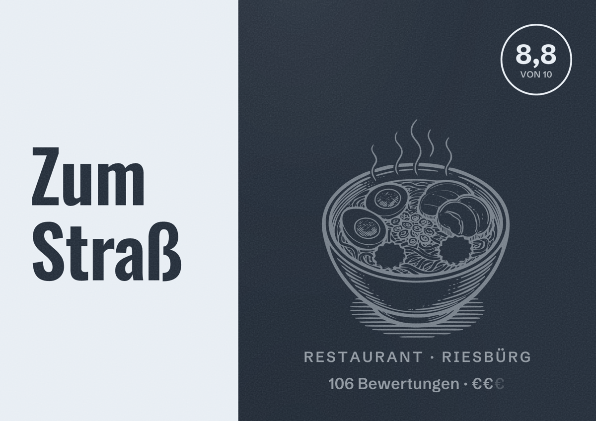 Illustriertes Poster von Zum Straß, Restaurant in Riesbürg: Bewertung 8,8 von 10 aus 106 Bewertungen, Preisniveau €€