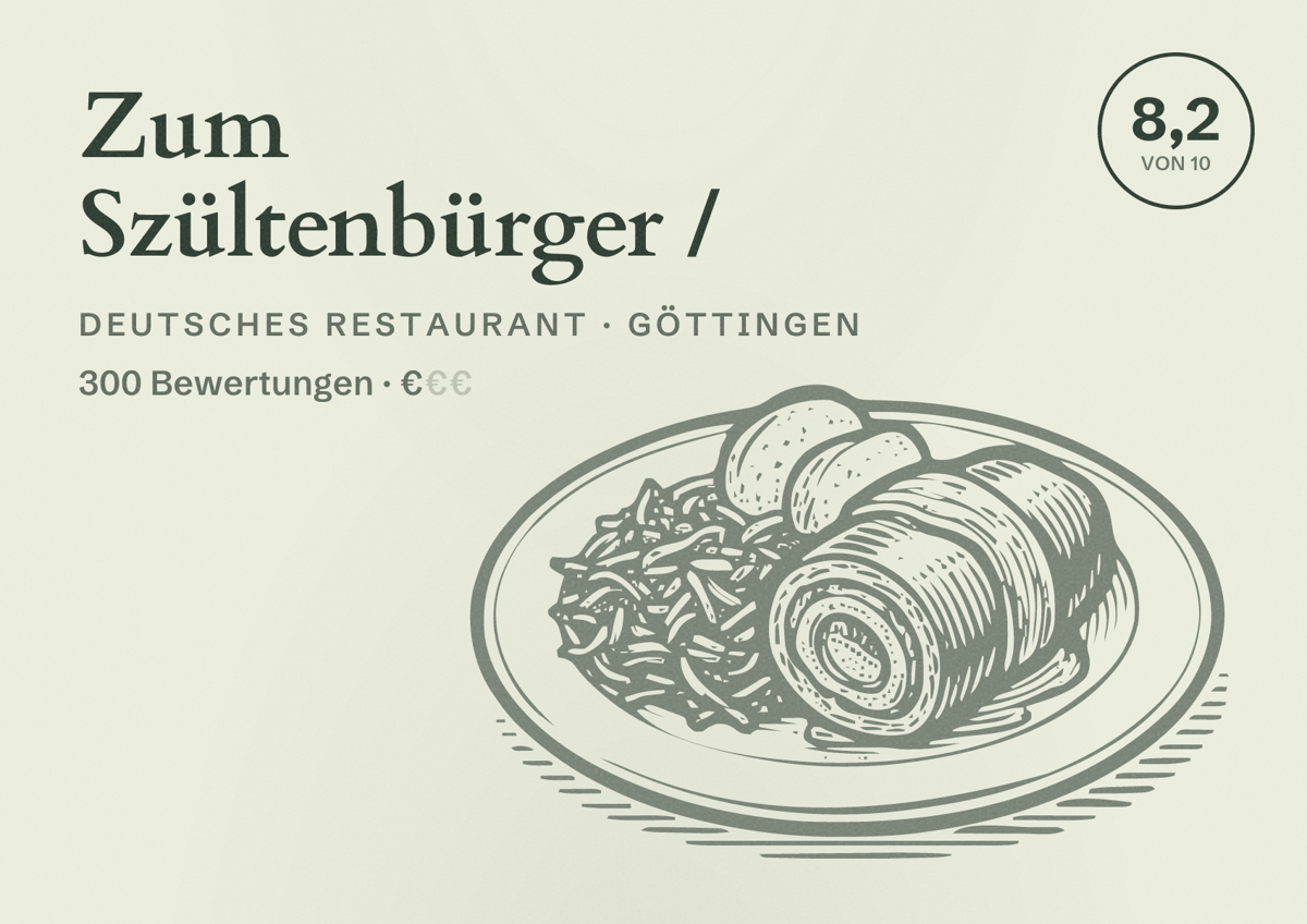 Illustriertes Poster von Zum Szültenbürger /, Deutsches Restaurant in Göttingen: Bewertung 8,2 von 10 aus 300 Bewertungen, Preisniveau €