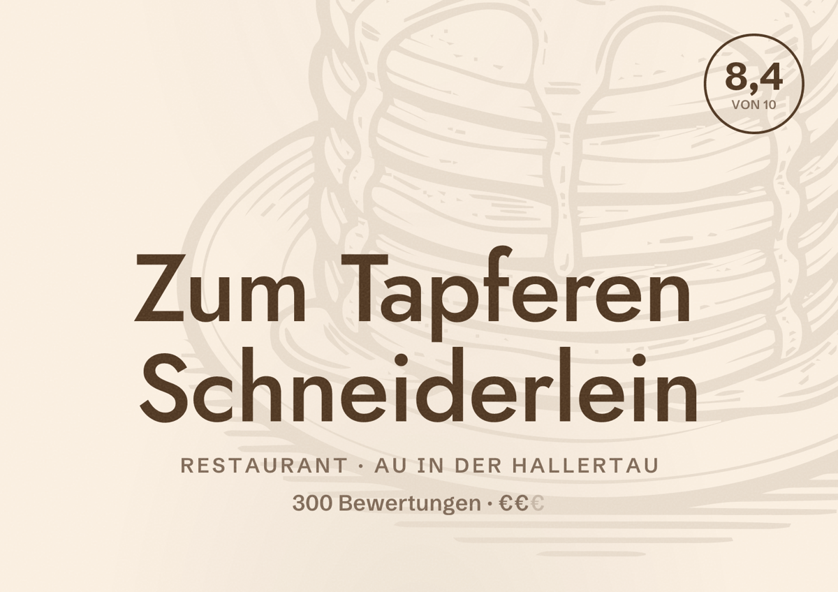 Illustriertes Poster von Zum Tapferen Schneiderlein, Restaurant in Au in der Hallertau: Bewertung 8,4 von 10 aus 300 Bewertungen, Preisniveau €€